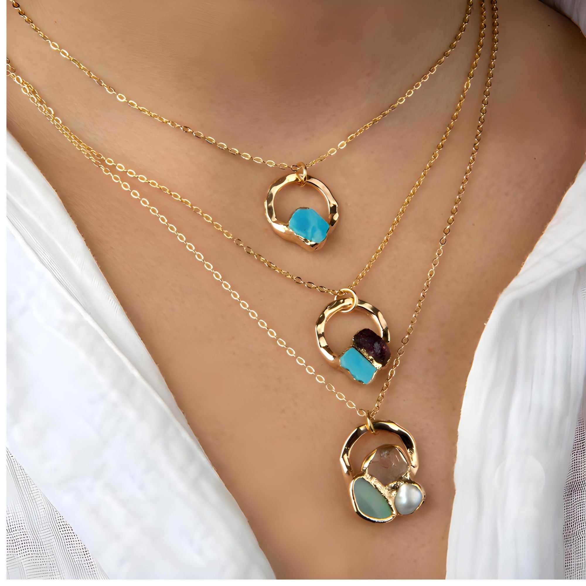 Birthstone Cluster Circle Necklace