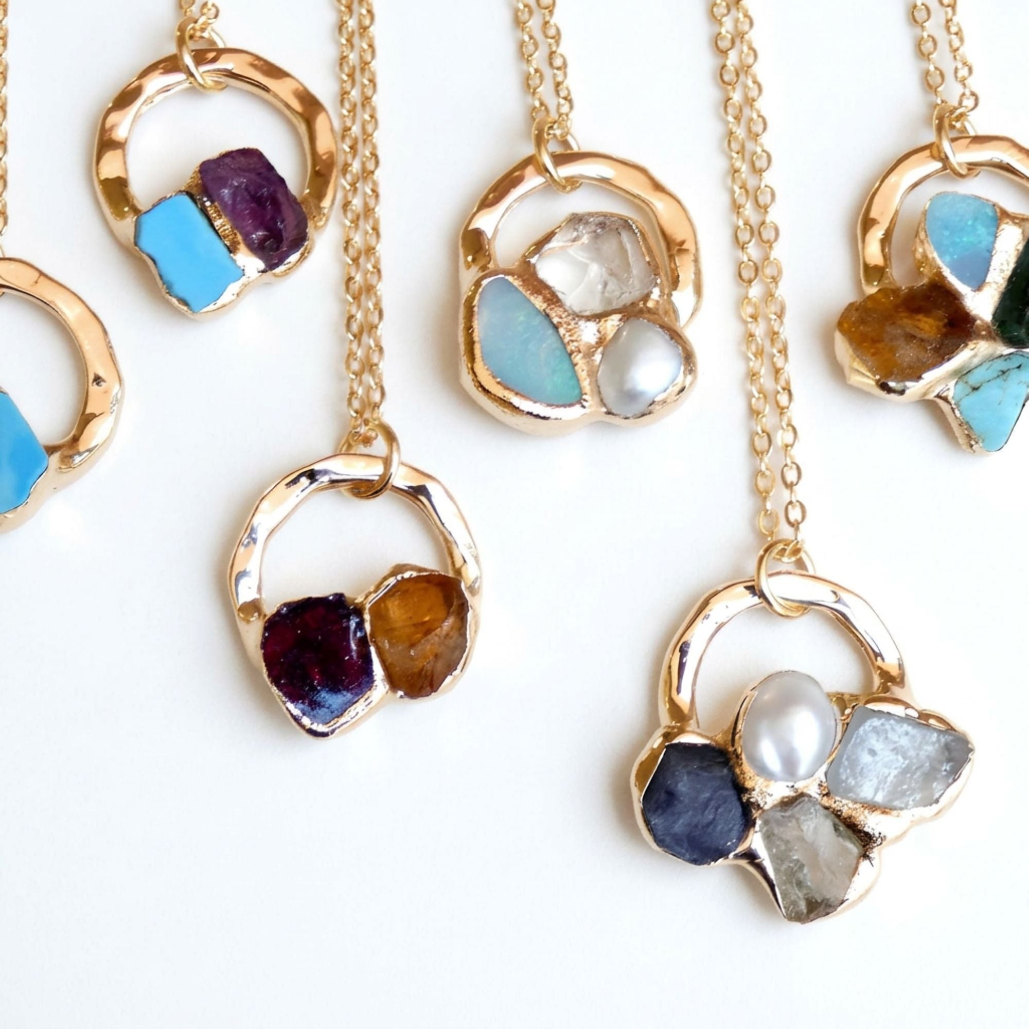 Birthstone Cluster Circle Necklace