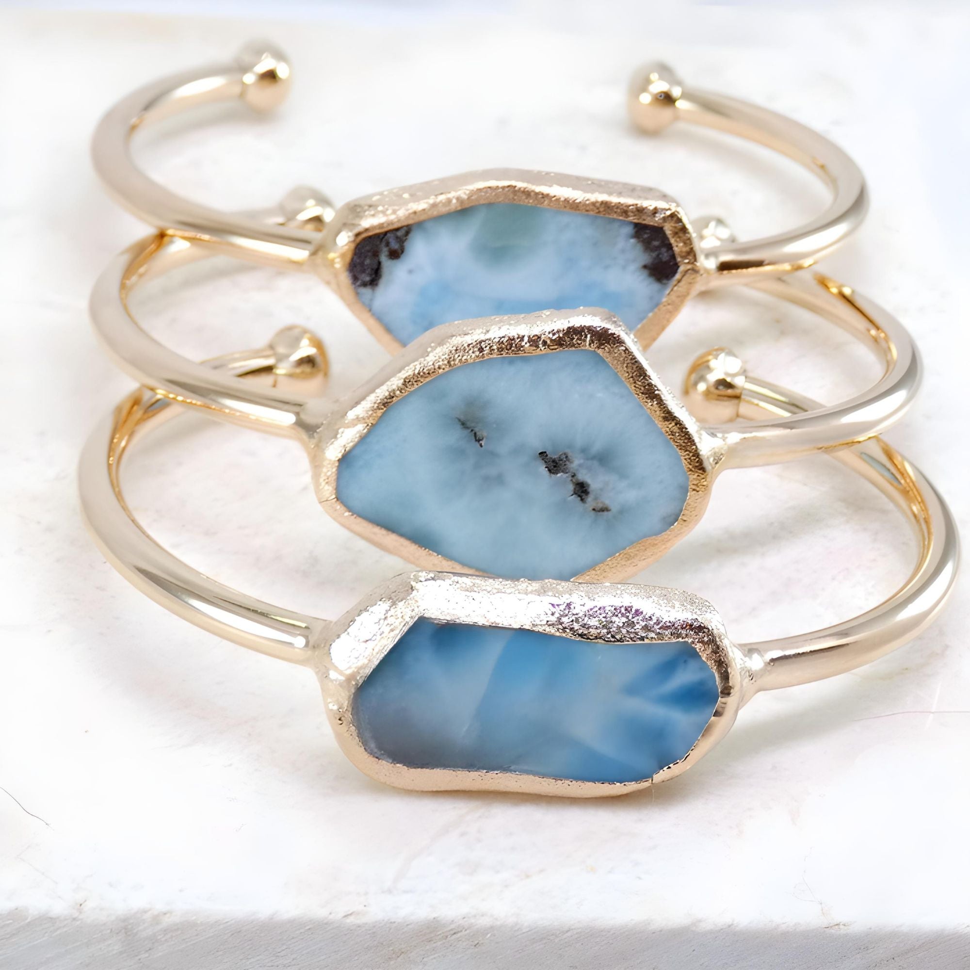 Larimar Cuff Bracelet | Raw Caribbean Larimar Statement Cuff | Gold or Silver Adjustable Bracelet