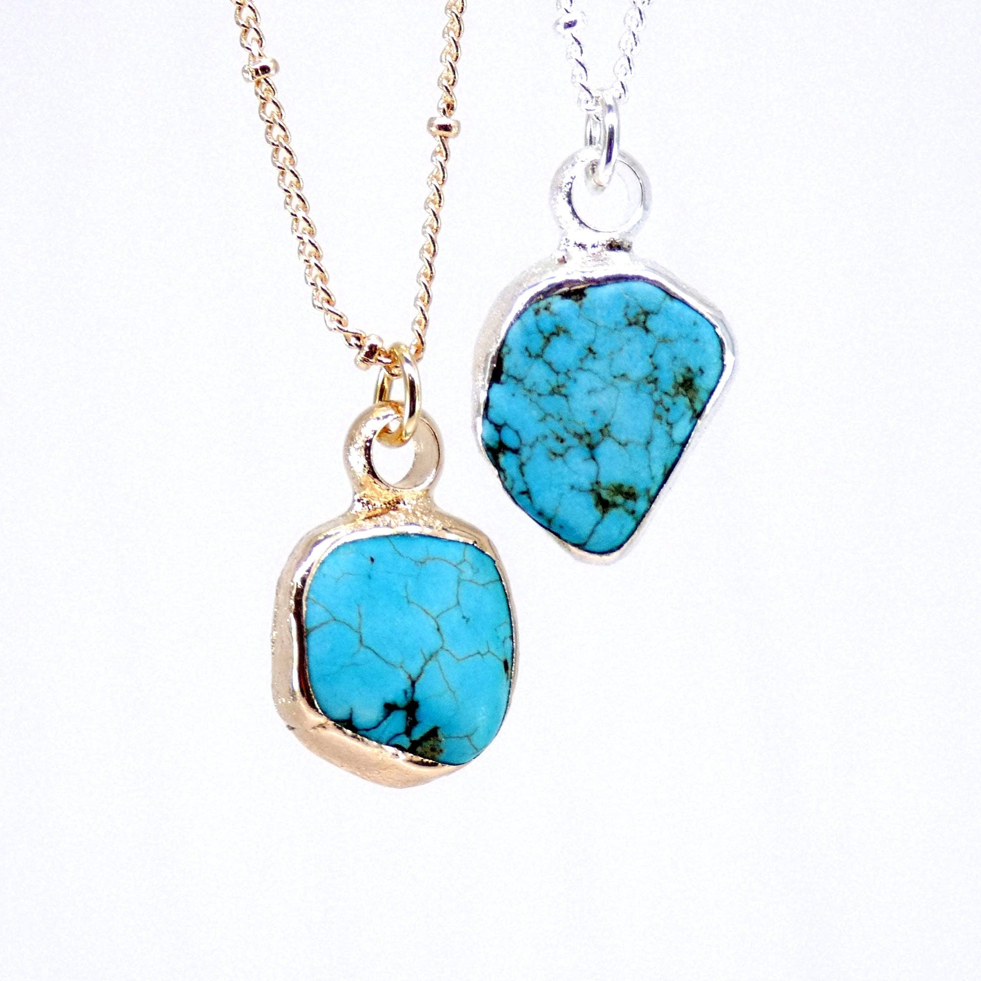 Turquoise Statement Necklace, Long Dainty Necklace, Real Turquoise Necklace, Raw Stone Blue Boho Necklace, Birthstone Pendant Necklace