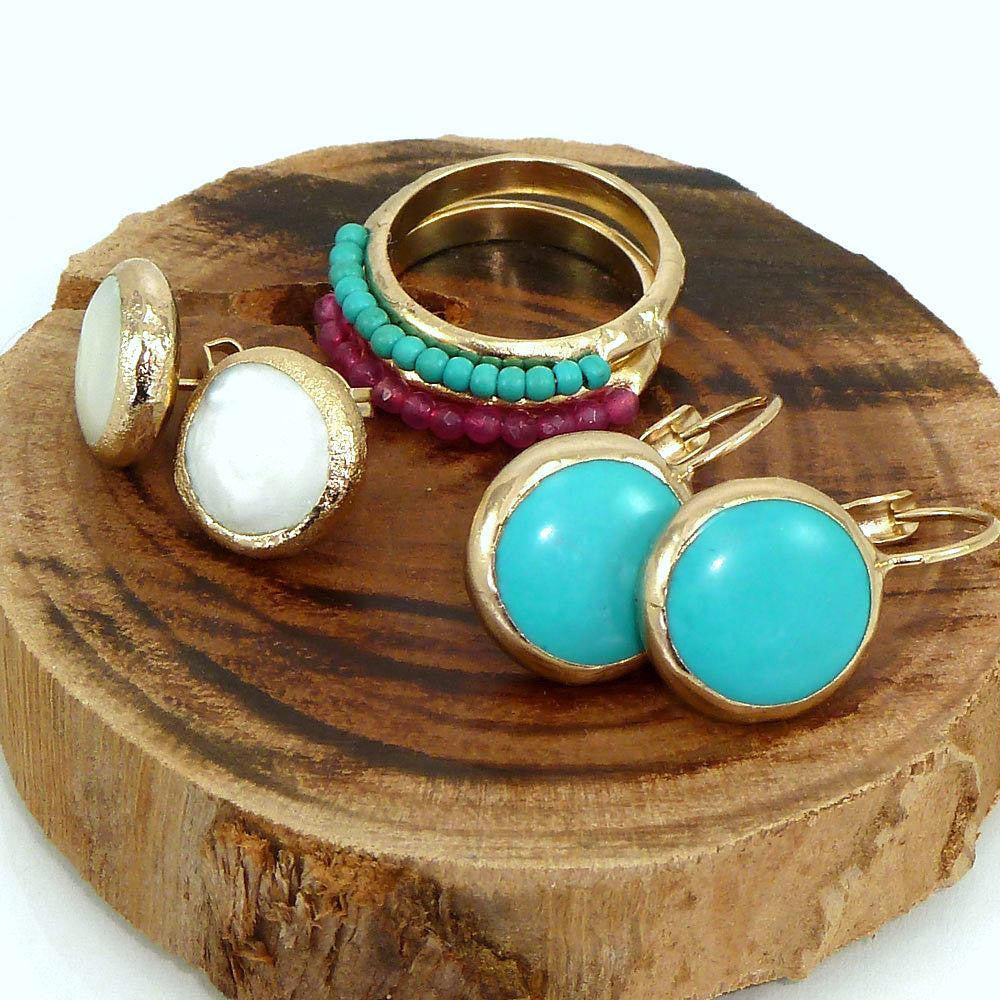 Gold Turquoise Earrings.