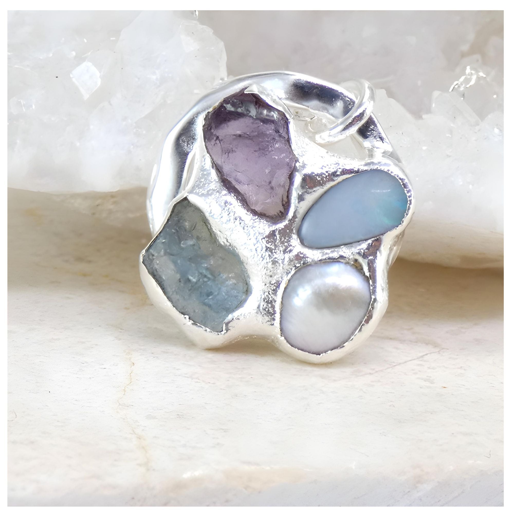 Birthstone Cluster Circle  Necklace
