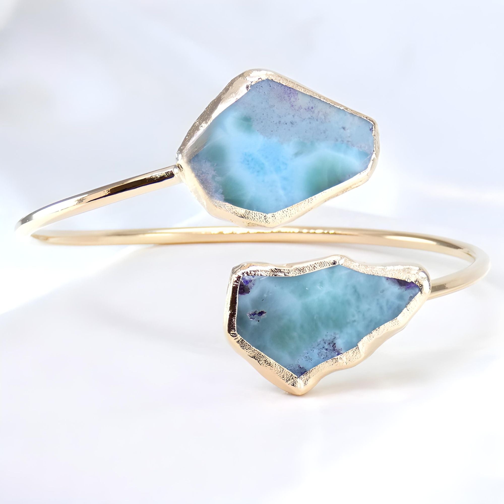 Larimar Cuff Bracelet | Raw Caribbean Larimar Statement Cuff | Gold or Silver Adjustable Bracelet