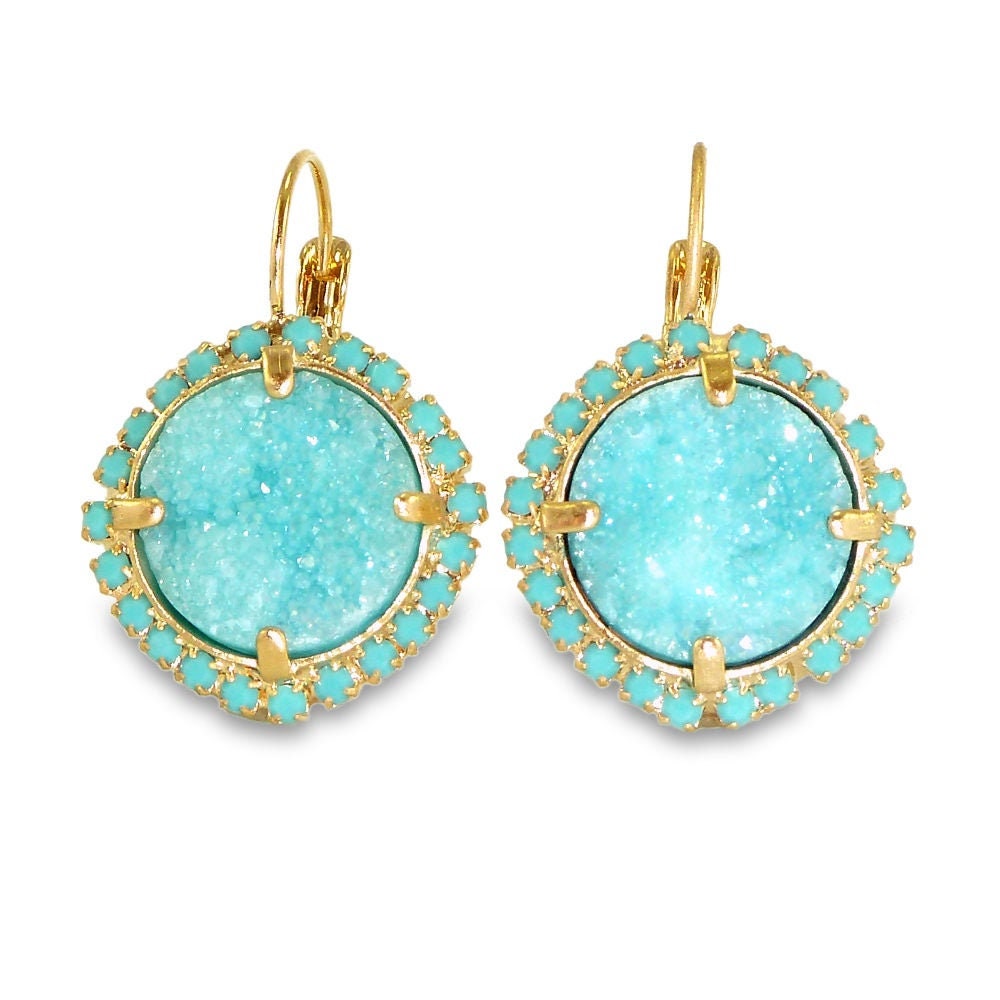 Dainty Turquoise Earrings, Gold/Silver Plated Dangle Earrings, Boho Jewelry, Leverback Closure, Statement Earrings for Women