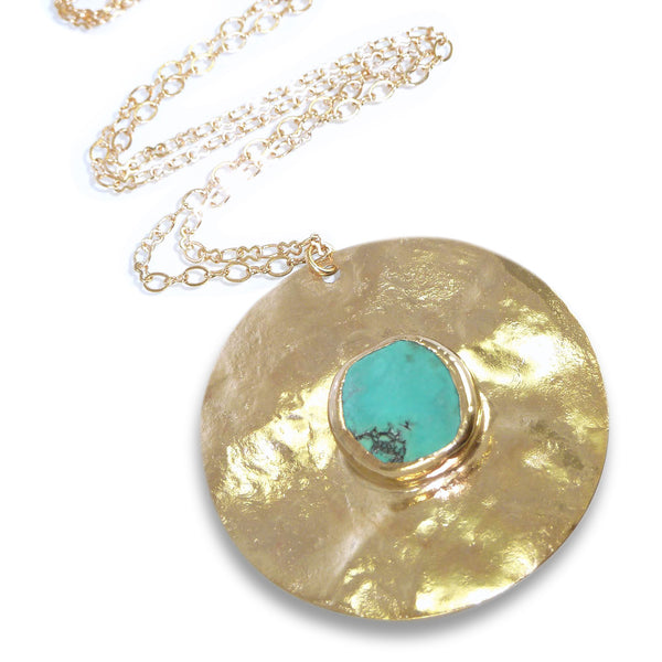 Long Gold Turquoise Necklace.