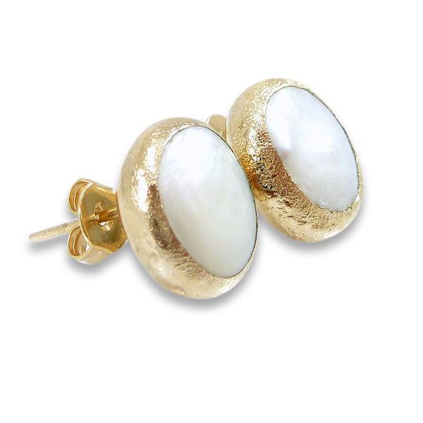 Gold Pearl Stud Earrings.