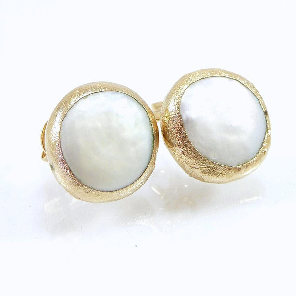 Gold Pearl Stud Earrings.