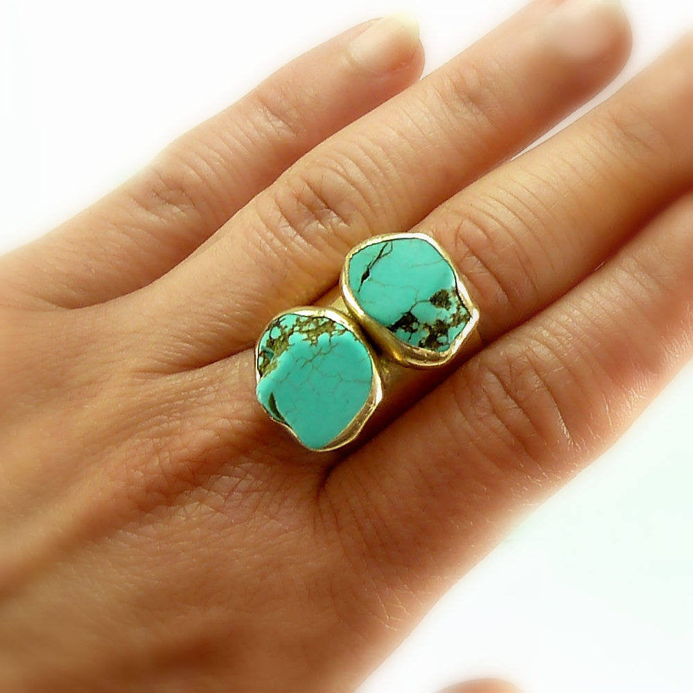 Solid Gold Mesh Gemstone Ring, Turquoise / 6