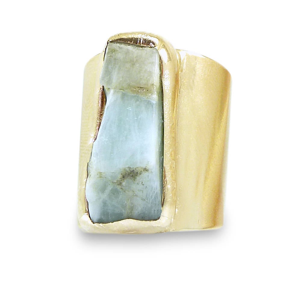 Raw Aquamarine Bar Ring for Women.