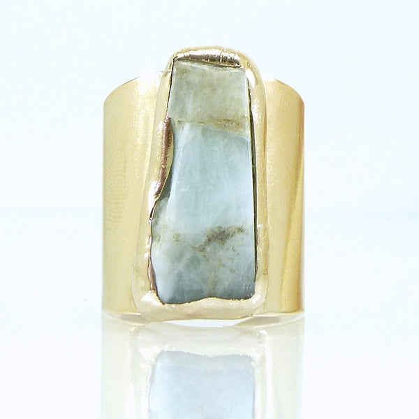 Raw Aquamarine Bar Ring for Women.
