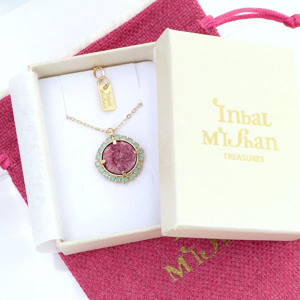 Pink Druzy Necklace.