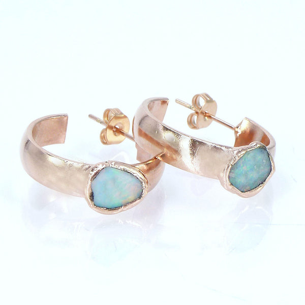 Rose Gold Opal Dangle Earrings.