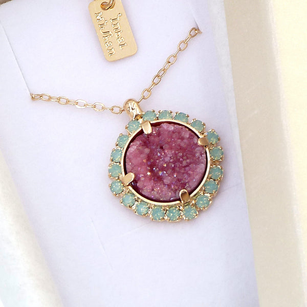 Pink Druzy Necklace.