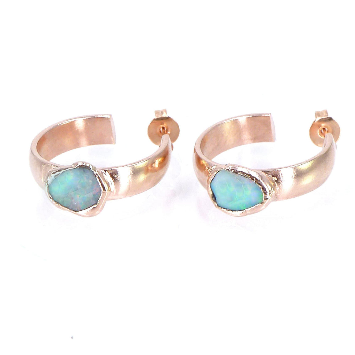 Rose Gold Opal Dangle Earrings.