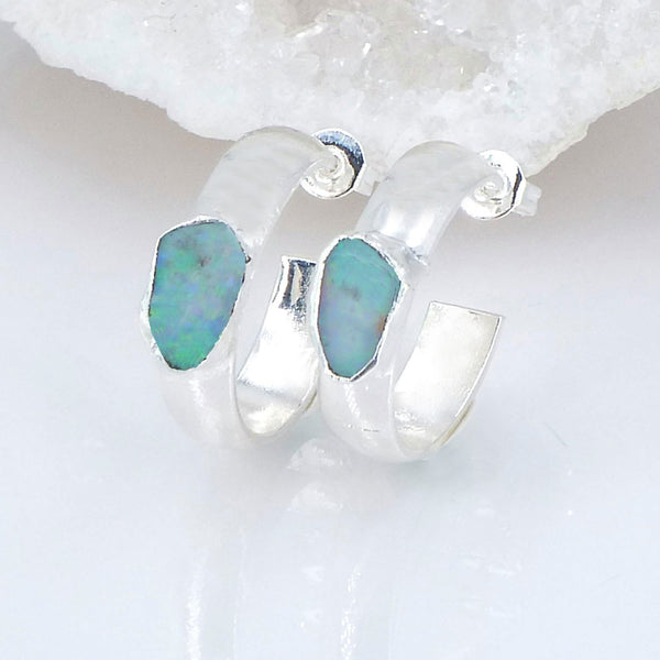 Rose Gold Opal Dangle Earrings.