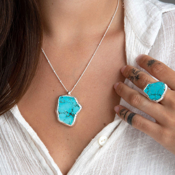 Raw Turquoise Adjustable Ring.