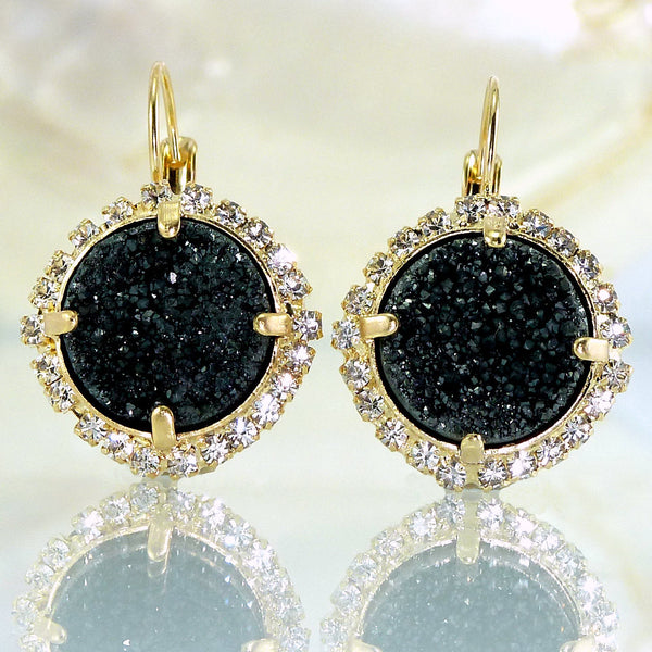 Black Druzy Earrings.