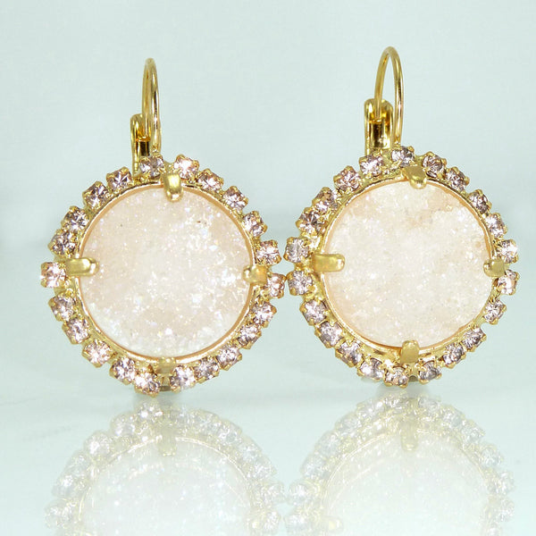 White Druzy Earrings.