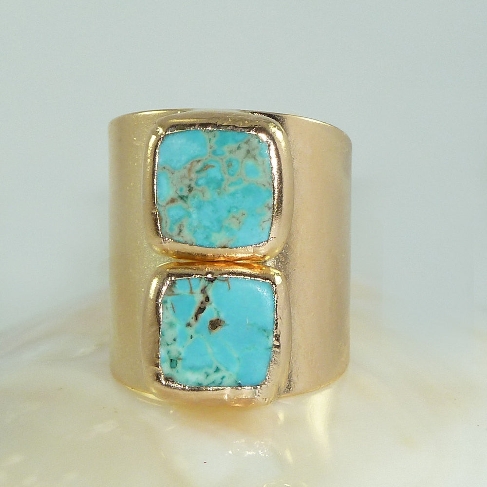 Estate Spiderweb Turquoise Ring in 18k Yellow Gold by Poul Warmind Denmark  - Jewelry By Designs